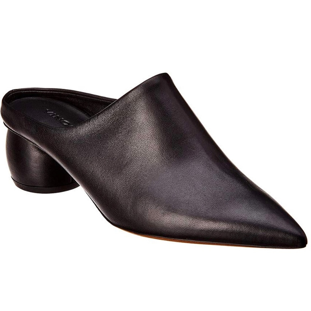 Vince "Eaton" Black Leather Pointed Toe Mules Size 5